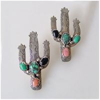 New Retro Cactus Earrings Inlaid Colorful Turquoise Exaggerated Earrings Wholesale main image 6