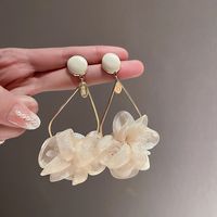 Fashion Exaggerated Crystal Fabric Flower Long Earrings Wholesale main image 4