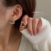 Korean Alloy Semi-precious Stone Geometric Triangle Asymmetric Earrings main image 4