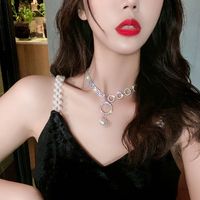 Fashion Big Ring Inlaid Pearl Lock Necklace Bone Chain Wholesale main image 2