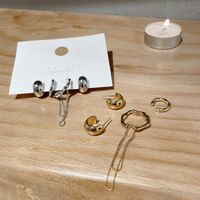 Simple Irregular Metal Chain Ear Bone Clip Earrings Four-piece Set Wholesale main image 3