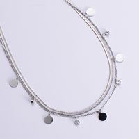 Simple Geometric Stainless Steel Round Brand Zircon Pendant Double Layer Necklace sku image 1