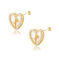 Korean Fashion Simple Heart-shaped Inlaid Zircon Copper Earrings sku image 1