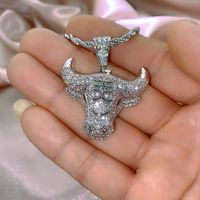 New Creative Zodiac Bull Head Pendant Necklace Copper Micro-inlaid Zircon Necklace sku image 1
