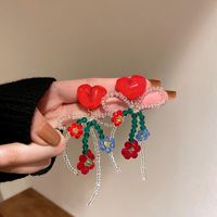 Vintage Resin Crystal Flower Heart Bow Tassel Earrings Wholesale sku image 1