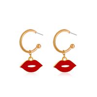 New Creative Sexy Red Lips Earrings Female Fashion Exaggerated C-shaped Earrings sku image 1