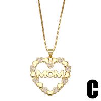 Fashion Mama Hollow Heart Shaped Letter Mom Inlaid Zircon Copper Pendant Necklace sku image 3