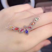 Vintage Colorful Jewelry Inlaid Tourmaline Micro-encrusted Zircon Copper Necklace sku image 1