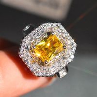 Carat Cushion Yellow Diamond Rings Women Open Copper Rings Wholesale sku image 1