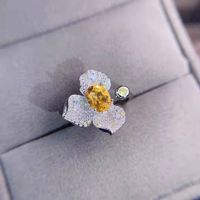 Fashion Copper Three-leaf Flower Yellow Diamond Color Treasure Opening Ring sku image 1