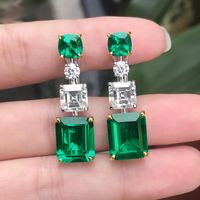 Vintage Geometric Emeraldinlaid Zircon Copper Earrings sku image 1