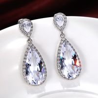 Fashion Geometric Inlaid Semi-precious Stone  Water Drop Shaped Copper Earrings Wholesale sku image 1