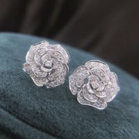 Retro Hollowed Flower Shaped Inlaid Zircon Copper Earrings Wholesale sku image 1