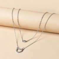 Simple New Small Round Rhinestone Heart Circle Double Layer Necklace sku image 1