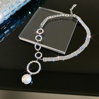 Fashion Big Ring Inlaid Pearl Lock Necklace Bone Chain Wholesale sku image 1