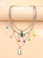Fashion Color Pin Collarbone Chain Fashion Ball Lock Multi-layer Ecklace sku image 1