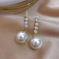Fashion Long Diamond-studded Large Pearl Metal Earrings main image 3