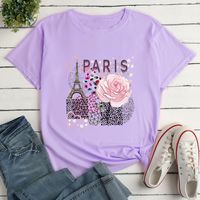 Eiffel Tower Flower Print Ladies Loose Casual T-shirt main image 1