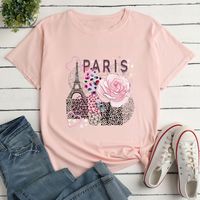 Eiffel Tower Flower Print Ladies Loose Casual T-shirt main image 5