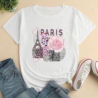 Eiffel Tower Flower Print Ladies Loose Casual T-shirt main image 6