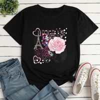 Eiffel Tower Flower Print Ladies Loose Casual T-shirt main image 7