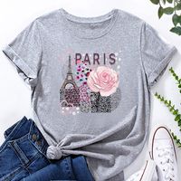 Eiffel Tower Flower Print Ladies Loose Casual T-shirt main image 8