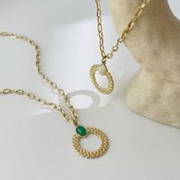 Gem Velvet Glossy Oval Retro Clavicle Chain Titanium Steel Gold-plated Stainless Steel Necklace main image 5