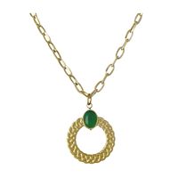 Gem Velvet Glossy Oval Retro Clavicle Chain Titanium Steel Gold-plated Stainless Steel Necklace main image 6