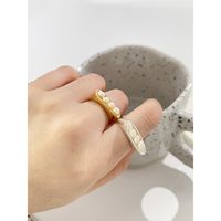 Fashion Freshwater Pearl Matte Metal Open Ring Female Simple Copper Ring main image 3