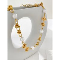 2022 New Retro Knotted Thick Chain Pearl Collarbone Copper Necklace main image 1