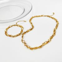 Hipster Jewelry Titanium Steel Gold Necklace Bracelet Set main image 5