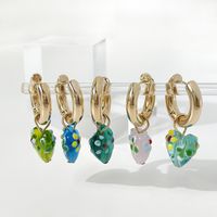 Retro Fashion Glass Love Earring Blue Heart-shaped Alloy Earrings main image 3