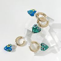 Retro Fashion Glass Love Earring Blue Heart-shaped Alloy Earrings main image 5