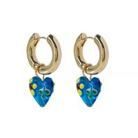 Retro Fashion Glass Love Earring Blue Heart-shaped Alloy Earrings main image 6