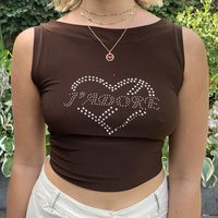 Camiseta Sin Mangas En Forma De Corazón Con Estampado En Color Sólido De Algodón A La Moda main image 1
