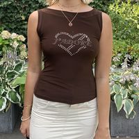 Camiseta Sin Mangas En Forma De Corazón Con Estampado En Color Sólido De Algodón A La Moda main image 3