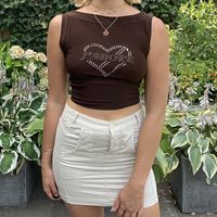 Camiseta Sin Mangas En Forma De Corazón Con Estampado En Color Sólido De Algodón A La Moda main image 4