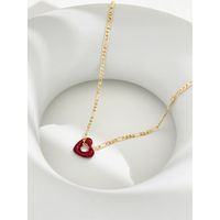 Retro Cute Art Heart Shaped Red Earrings Necklace Female Ear Buckle Copper Clavicle Chain sku image 2