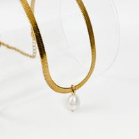 Nueva Moda Simple Perla De Agua Dulce Collar De Acero De Titanio Colgante De Mujer sku image 1