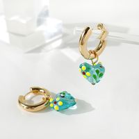 Retro Fashion Glass Love Earring Blue Heart-shaped Alloy Earrings sku image 5