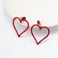 Vintage Inlaid Rhinestone Hollow Red Heart Shaped Metal Earrings main image 5