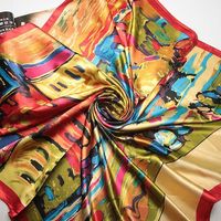 Silk Chain Carriage Oil Painting Flowers Ladies 90cm Square Scarf sku image 2
