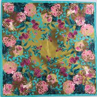Silk Chain Carriage Oil Painting Flowers Ladies 90cm Square Scarf sku image 14