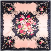 Silk Chain Carriage Oil Painting Flowers Ladies 90cm Square Scarf sku image 26