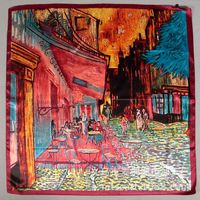 90cm Oil Painting Coffee House Alley Satin Ladies Large Square Scarf Wholesale sku image 1
