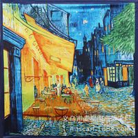 90cm Oil Painting Coffee House Alley Satin Ladies Large Square Scarf Wholesale sku image 2