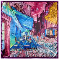 90cm Oil Painting Coffee House Alley Satin Ladies Large Square Scarf Wholesale sku image 3