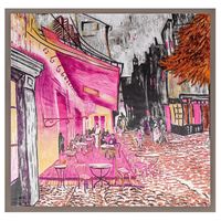 90cm Oil Painting Coffee House Alley Satin Ladies Large Square Scarf Wholesale sku image 4