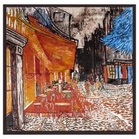90cm Oil Painting Coffee House Alley Satin Ladies Large Square Scarf Wholesale sku image 5