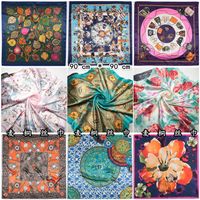 Silk Chain Carriage Oil Painting Flowers Ladies 90cm Square Scarf main image 3